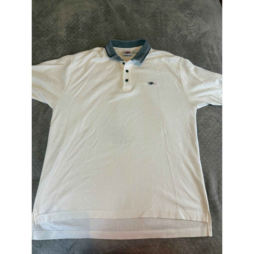Disney Cruise Line Mens White Textured Stripe Cotton Polo Shirt Large Made inUSA